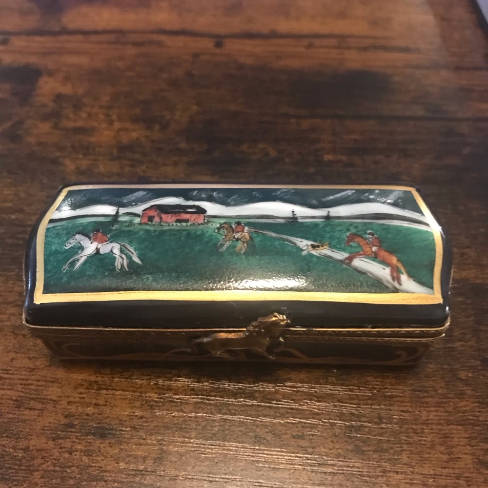 Vintage, Limoges Rochard Hand-painted Box with Equestrian Scene